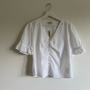 NWT Madewell White Puff Sleeve Eyelet Blouse Size 10